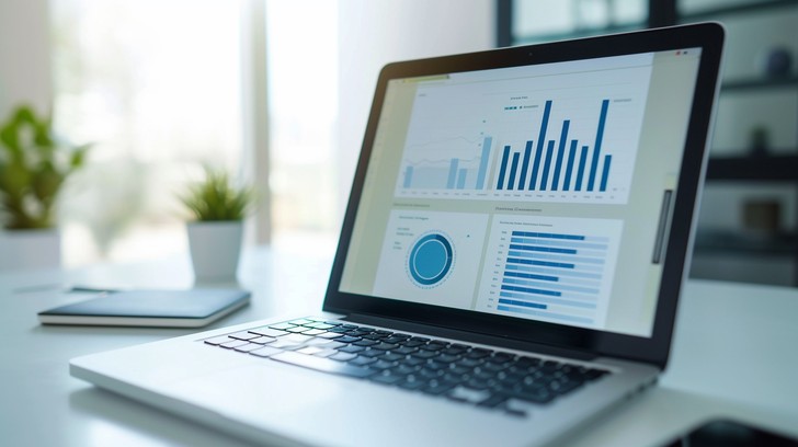 Analytical graphs and strategic roadmap on laptop screen